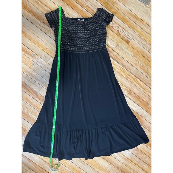 Michael Kors | Gold Sparkle Black Short Sleeve Midi Dress | Size Large - Picture 12 of 13